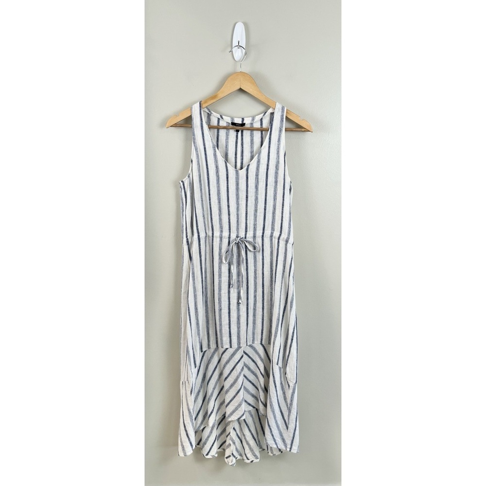 Drew Jumpsuit Blue Stripe Linen Blend Tie Waist Beach Coastal Boho Women's Sz XS